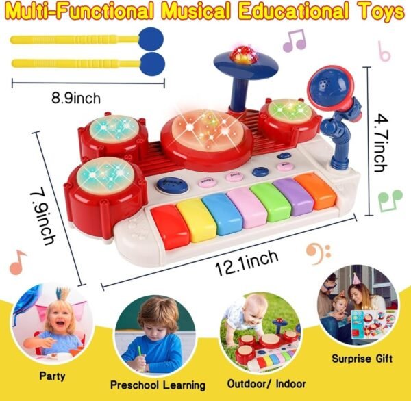 Drum Fun Toys - Musical Instrument Set for Toddlers 1-3 Years | Multifunctional Educational Toy with Lights, Sounds, and Colorful Keyboard