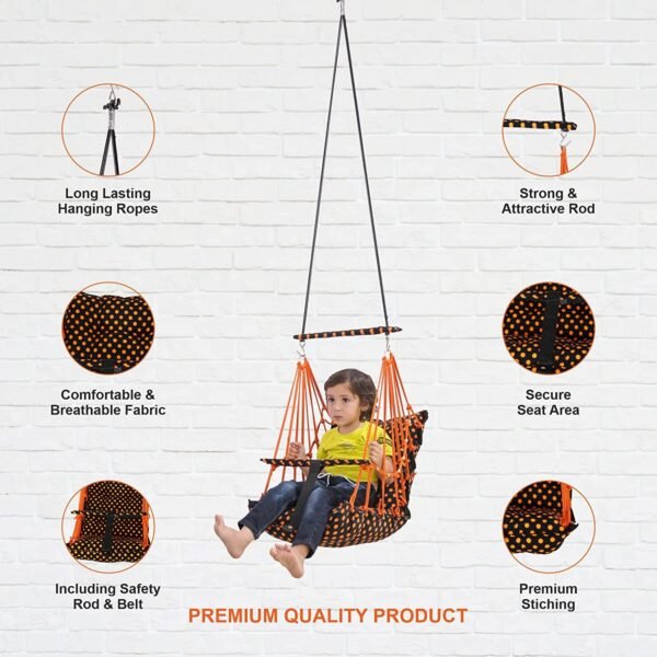 Swing For Kids Cotton Baby Swing Chair For Kids Baby\'S Children Folding And Washable 1-5 Years With Safety Belt/Home, Garden Jhula For Babies | Cradle | (A. Orange Dott), 35 centimeters - Image 6