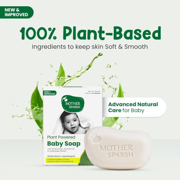 Mother Sparsh Plant Powered Natural Baby Soap - Pack of 2X75g | Hypoallergenic & Tear-Free Soap for Babies, Newborns - Image 3