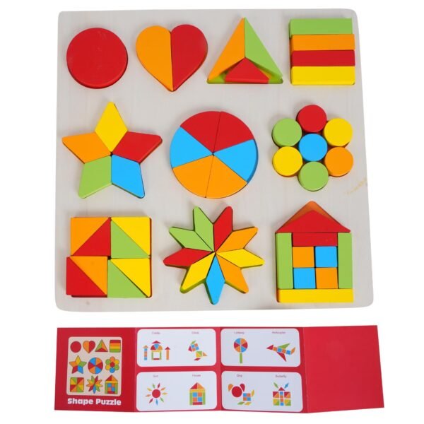 Wooden Geometric Puzzles for Kids, Colourful Shapes Puzzles for Kids for Age 2 Wooden Puzzles for Kids Puzzle Game Brain Games for Kids 3-5 Years Shape Sorter Toy for Kids - Image 4