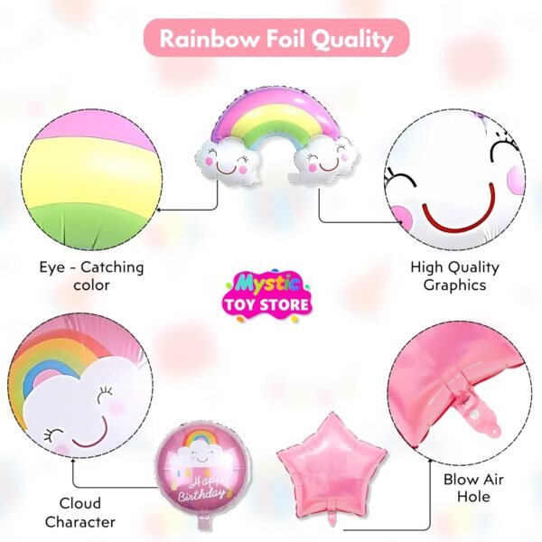 7th Rainbow Balloons for Birthday Decoration Kit Multicolour 7 year Baby Boys Girls Kids 5 Pcs Rainbow Theme Foil Balloons Decoration Set Items 2 Pcs Pink Star - Image 5
