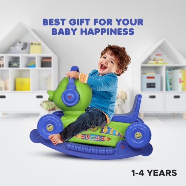 Quack Duck Rider for Kids 1-3 Years Old 2-in-1 Rocker/Ride-Ons & Wagons Non Battery Operated Rideon (Blue & Green) - Image 4