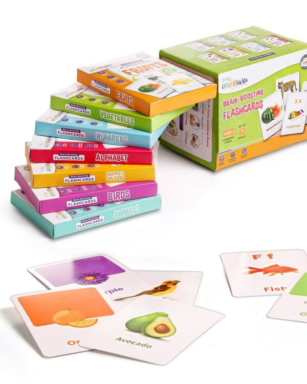 Intelliskills Premium 7-in-1 Brain Boosting Flash Cards for Kids,190 Cards,Flash Cards for 1+ Year Old Baby,Montessori Education Toy for Toddlers,Preschool Learning Activities,Waterproof,Birthday Gift