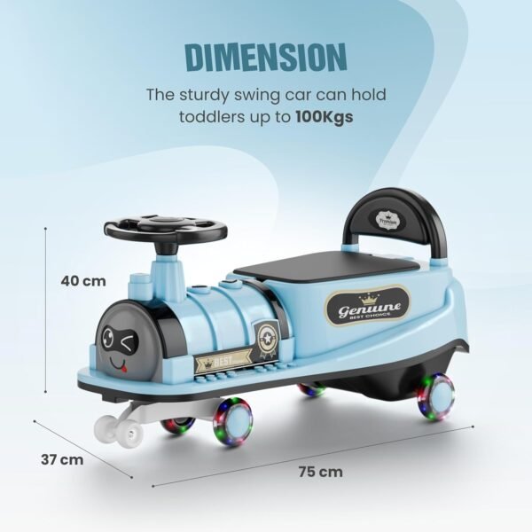Train Car for Kids 1 Year+ | 2 Year+ | Baby Panda Swing Car | Ride On Car for Kids | Musical Twister Toy Car Magic | Best Birthday Gift for 1-5 Years Baby Boy Girl Toy | Upto 100kg (Cyan) - Image 2