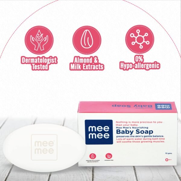 Mee Mee Nourishing Baby Soap For Bath Bar with 100% Natural Amond Oil & Milk Extract, Dermatologically Tested For Soft Baby Skin, 70 gram (Pack of 2) - Image 2