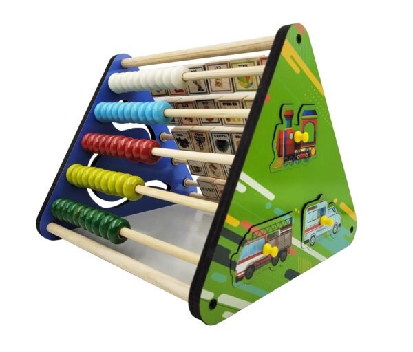 5 in 1 Wooden Triangle Activity | Learn Alphabets, Blocks, Abacus, Counting & Drawing Writing Board, Motor Skills, Wooden Montessori Educational Toy | Learning Toys for 2+ Year Kids - Image 3