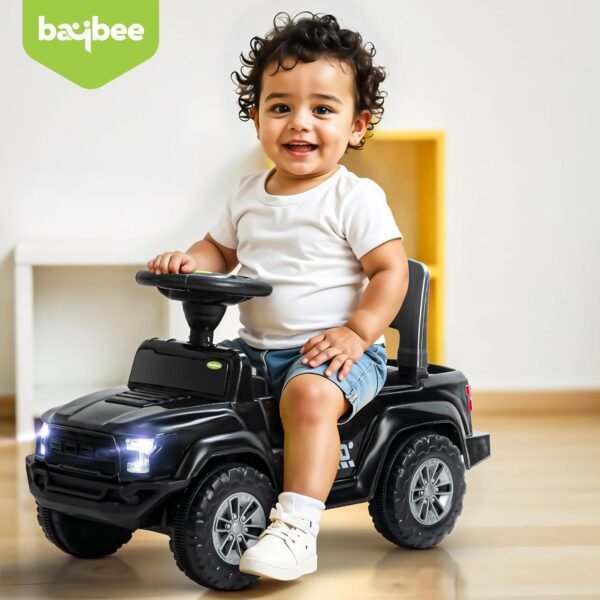Baybee Ride on Baby Car for Kids | Push Ride on Jeep with Music & LED Light | Portable Ride on Toys Car with Backrest & Storage Basket | Kids Car to Drive 1-3 Years Boys Girls (Black) - Image 2