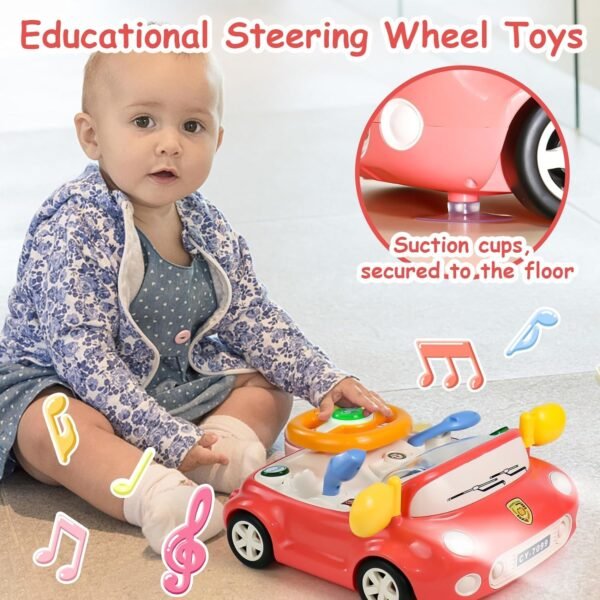 Light & Musical Steering Wheel Toy for Toddlers 1-3 Years -Simulation Driving Car Toy- Fine Motor Skills Toy- Early Education Birthday Gifts for Kids (Pink) - Image 6