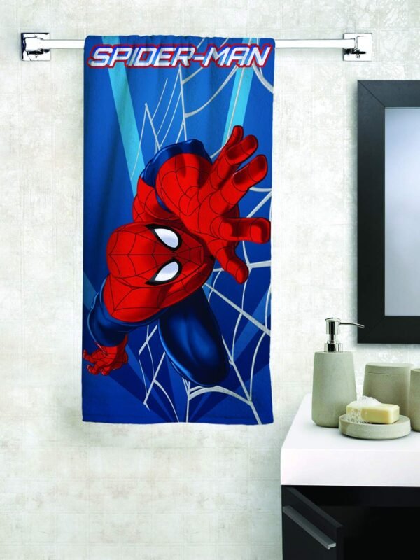 Athom Living Marvel Spider-Man 350 GSM Cotton Bath Towel for Kids & Adults – Soft, Absorbent, Quick-Drying, Blue Color, Superhero Themed Towel