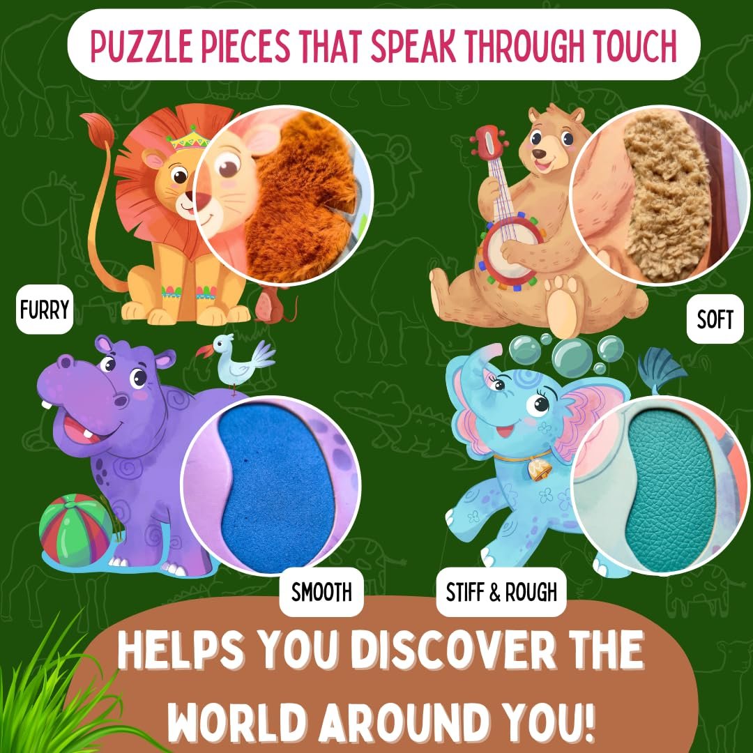 My First Touch and Feel Puzzle – Wild Animals, Three Piece Puzzle Learning for Toddlers, Educational Toy for Pre-School and Montessori Kids, Birthday and Return Gift for 1-4 Years Old - Image 4