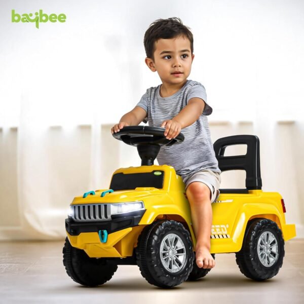 Baybee Speedy Ride on Baby Car for Kids | Ride on Toys Car with Music & LED Light | Portable Push Ride on Jeep with Backrest & Storage Basket | Kids Car to Drive 1-3 Years Boys Girls (Yellow) - Image 2