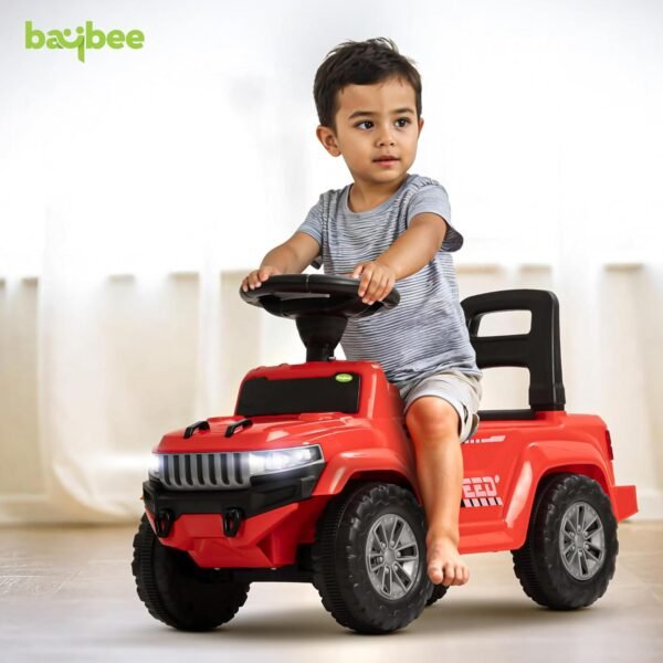 Baybee Speedy Ride on Baby Car for Kids | Ride on Toys Car with Music & LED Light | Portable Push Ride on Jeep with Backrest & Storage Basket | Kids Car to Drive 1-3 Years Boys Girls (Red) - Image 2