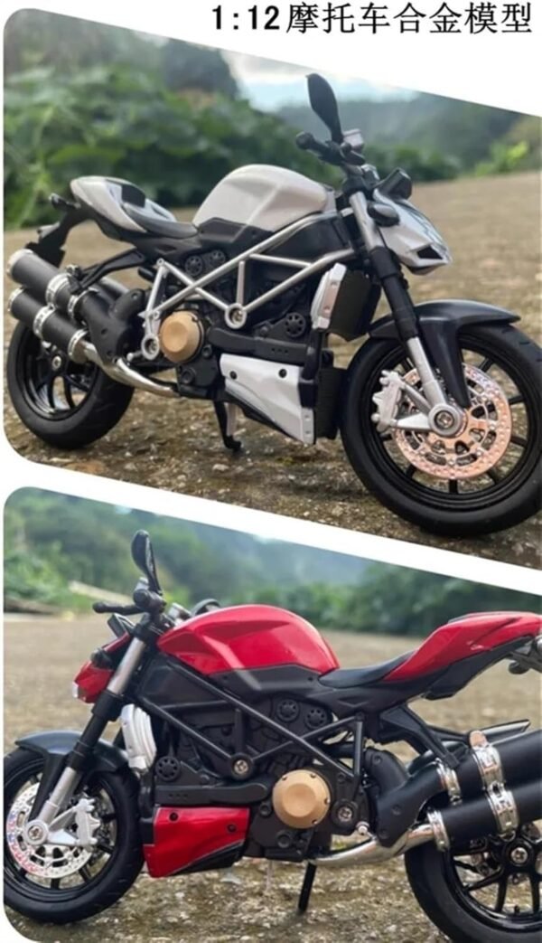 Police Motorcycle Toy - Pull Back Motorcycle Toys, Tiny Gift with Music Lighting, Latte Motorcycles Toy for Kids Boys Age 3-8 Year Old [New] (1:12 Ducati Street Fighter-White) - Image 4
