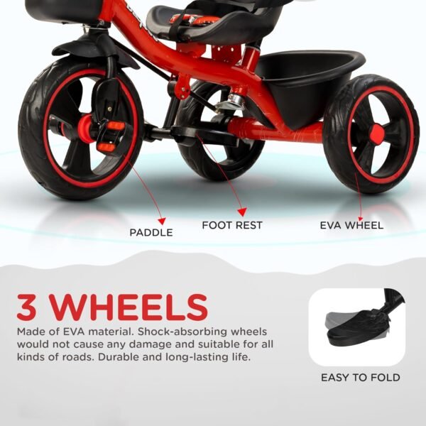Baybee Terra Pro Baby Tricycle for Kids | Smart Baby Trike Cycle with Adjustable Parental Handle, Front & Back Storage & Foot Rest | Children Bicycle for Kid | Kids Cycle for 2-5 Years Boy Girl (Red) - Image 5