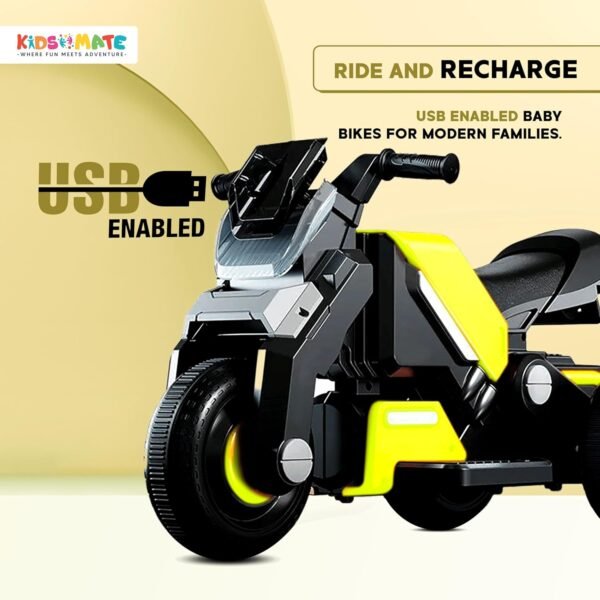 Kidsmate Hyrider 6V Electric Kids Bike with Rechargeable 6.5 Ah Battery Inbuilt Imported Motor Drive | Music Player, Front LED Light & Foot Accelerator Pedal Bike for Ages 1-4 Years - Image 6