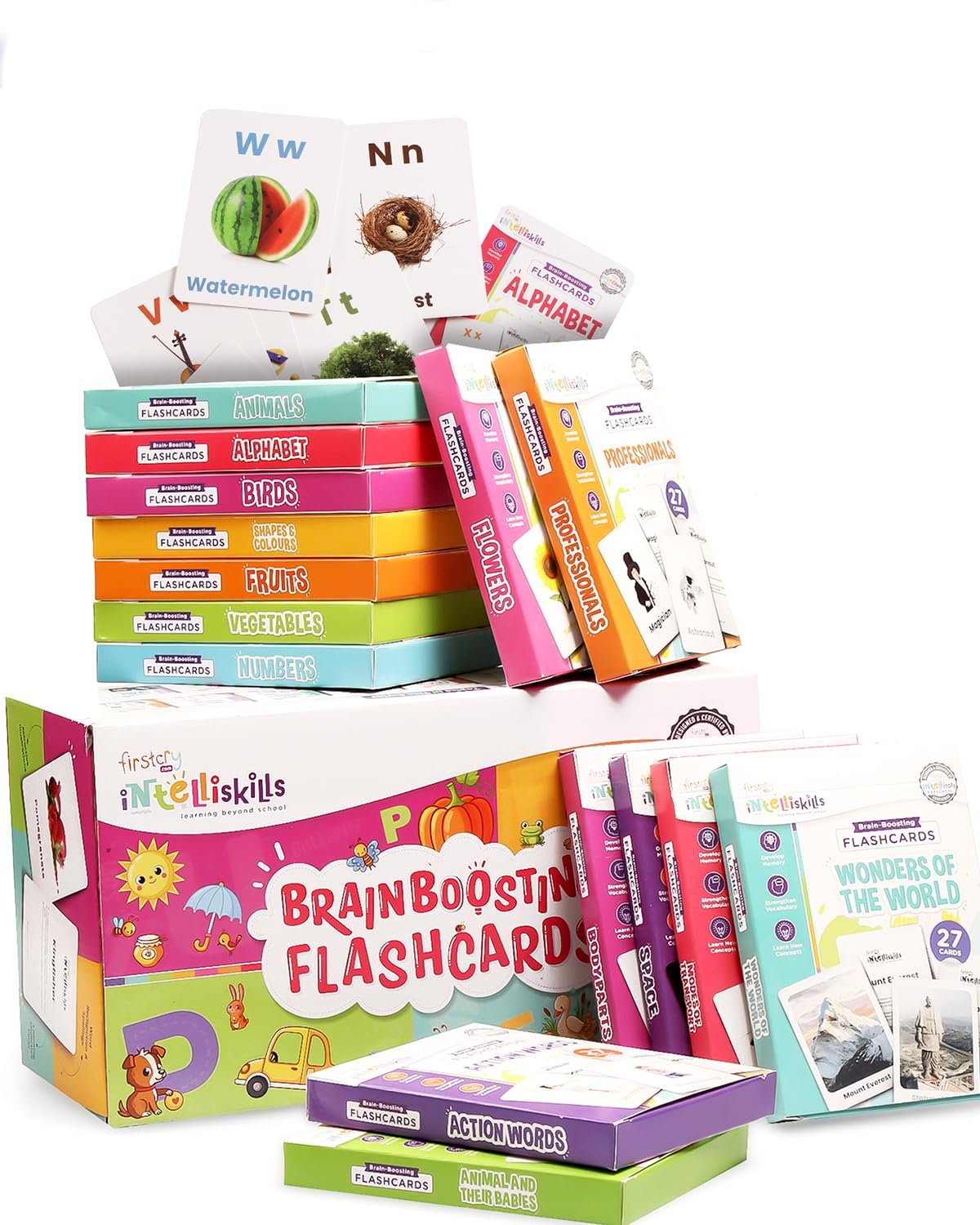 Intelliskills Premium 15-in-1 Brain Boosting Flash Cards for Kids,400 Cards,Flash Card for 1+ Year Old Baby,Montessori Education Toy for Toddlers,Preschool Learning Activities,Waterproof,Birthday Gift