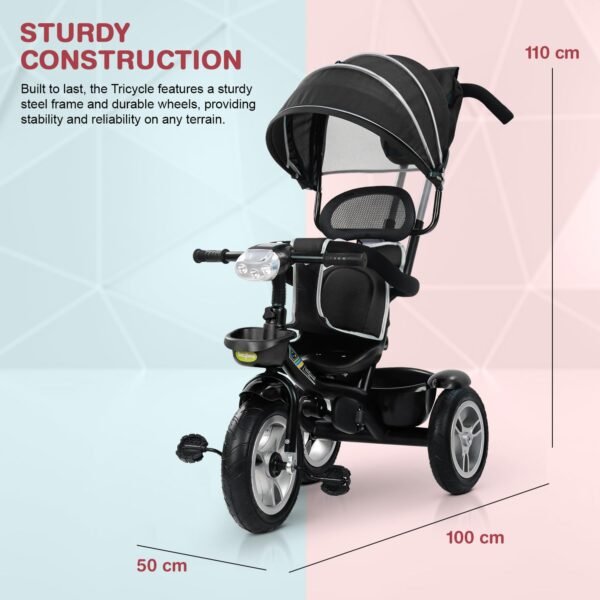 Baybee Klinto 2 in 1 Baby Tricycle for Kids | Plug N Play Baby Cycle Trikes with Parental Control, Canopy, LED Light & Music, Kid Triycle with Safety Guard, Kids Cycle for 2-5 Years boy Girl (Black) - Image 3