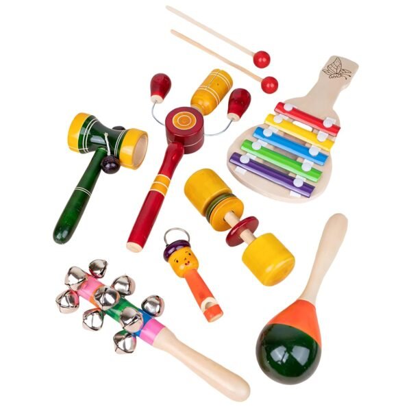 Wooden Infant Colourful Non Toxic Set of 7 Attractive Rattles and Teathers for New Borns, Baby,Kid (Multi Color)