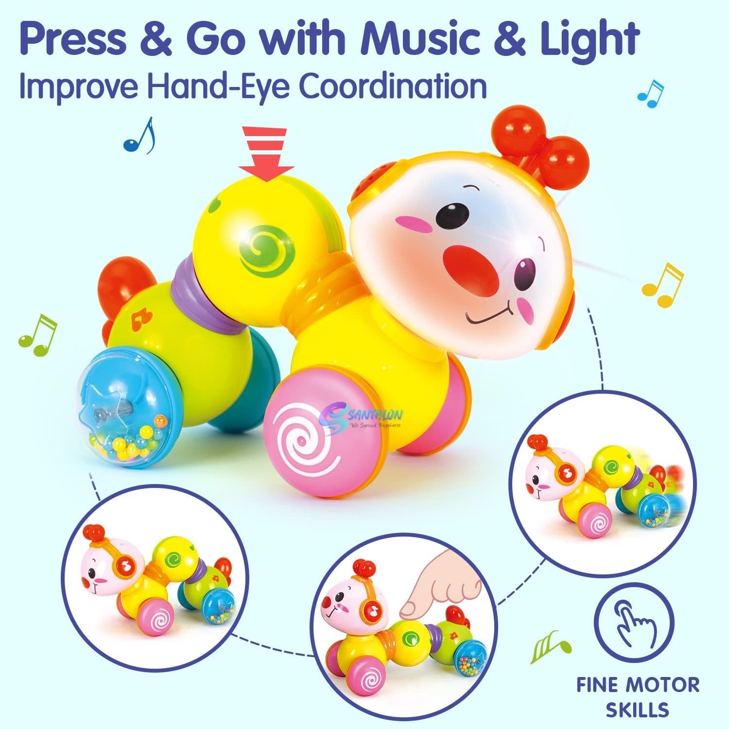Caterpillar Press & Go Toy Musical,Crawling caterpillers Toys for 1 Year Old Girls Gifts with Music & Light, Press & Go Baby Toys 12+ Months 1st Birthday Gifts for Girls Boys,Multicolor - Image 4