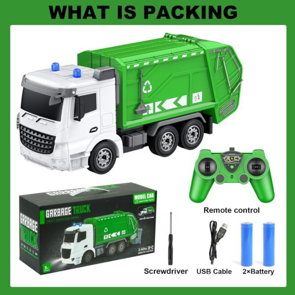 2.4Ghz Remote Control Garbage Truck Toys,1/24 RC Garbage Truck with 6 Channel Remote Control Waste Management Garbage Truck, Birthday Gifts Ideas for Boys Age 3-8 Year Old - Image 5