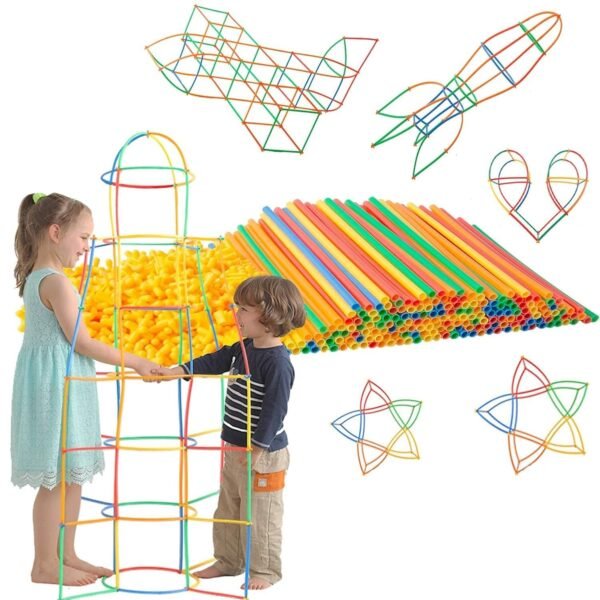 Straw Building Block-Colorful Straw Educational Building Blocks for Kids Smart City Blocks Game in Different Shapes,Educational Toys for 3-8 Years Old Kids(Random Color,90+ Piece)