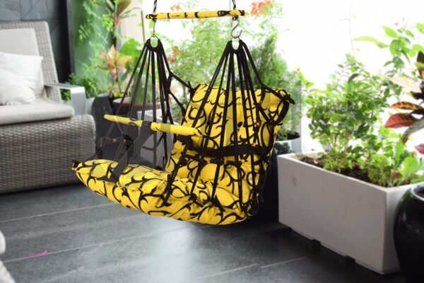 Baby Swing for Kids Cotton Swing Chair for Kids julla Baby\'s Children Folding and Washable 1-5 Years with Safety Belt/Home, Garden Jhula for Babies Cradle | (C. Yellow)