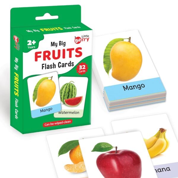 Big Flash Cards for Kids: Fruits | 32 Double-Sided Picture Cards, Durable & Water Resistant | Early Learning & Development Toy for Preschoolers & Toddlers 2-6 Years | Can Be Wiped Clean