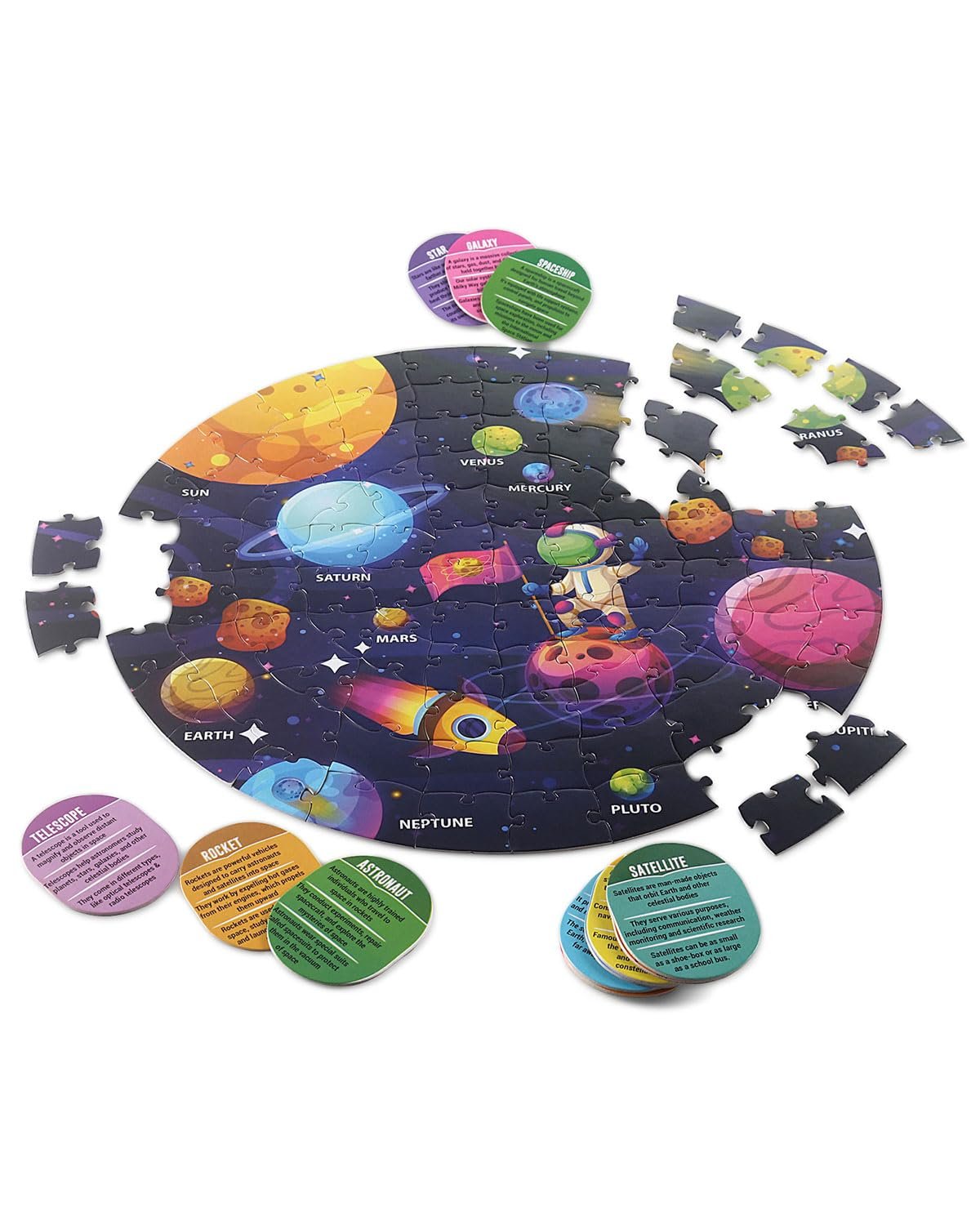 Play Nation Premium Space Themed Jigsaw Puzzle for kids, 100 pcs with 14 Flash Cards, kids puzzle for 2-5 years, Fun Learning & Educational Toy and Games for Focus, Memory, Mental Boost, BIS Certified