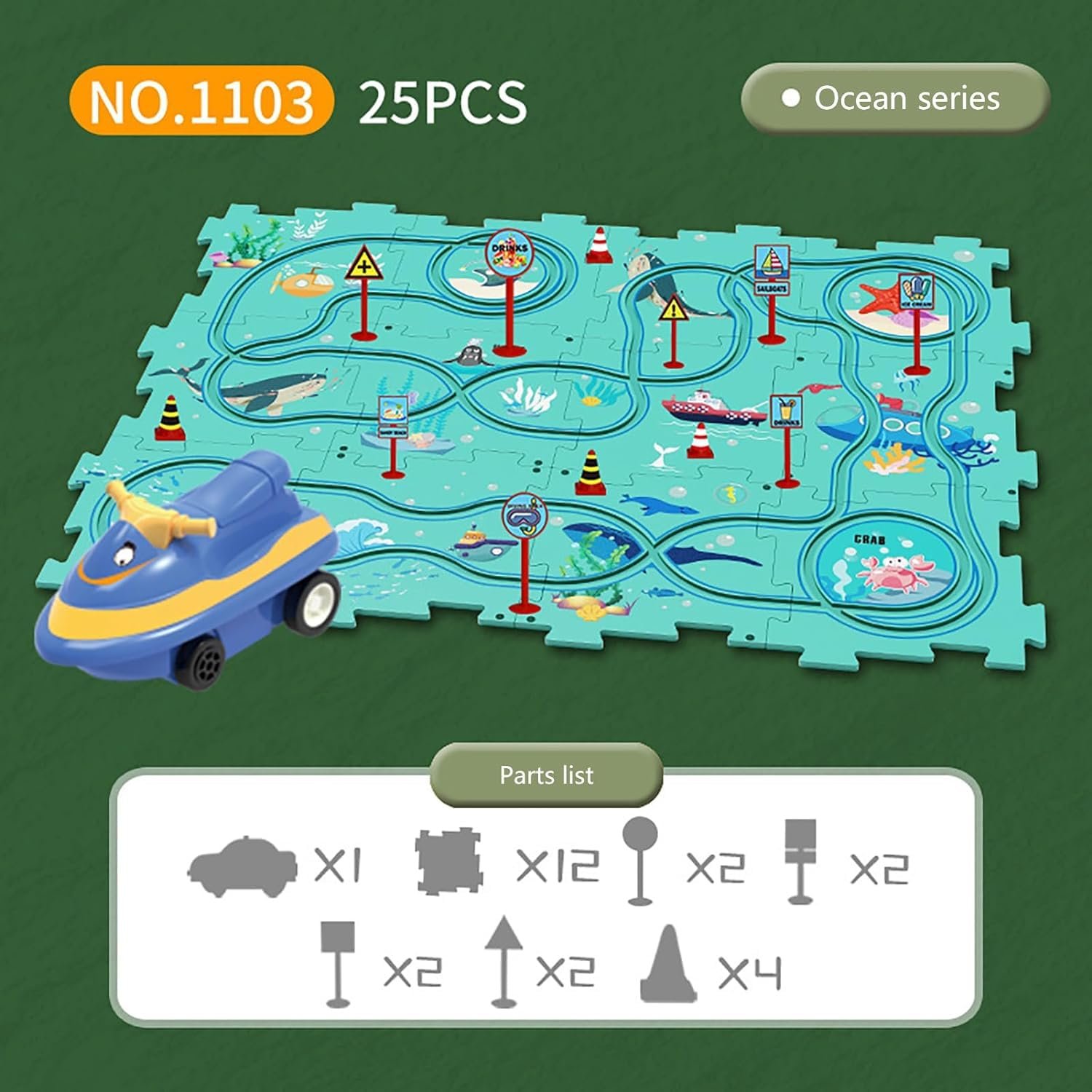 Car Puzzle Track Set for Kids with A Cute Vehicle Toddler Puzzle Track Play Set- Critical Thinking Educational Toys for 3-5 Year Old Boys Girls (Ocean 25 Pcs) - Image 4