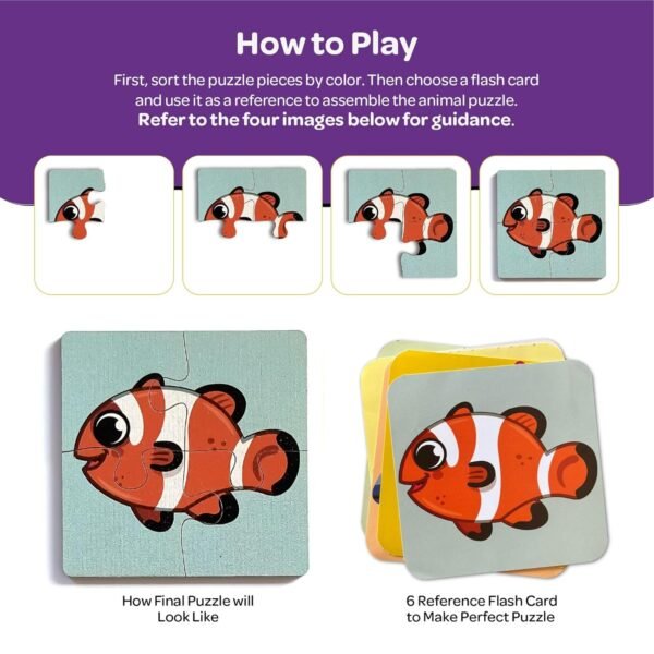 4 Piece Wooden Sea Animals Jigsaw Puzzle, Kids Toys for 2-5 Years Boy, Safe & Durable Educational Montessori Toy, Puzzles for Kids and Toys for 2+ Year Old Boy - Image 3
