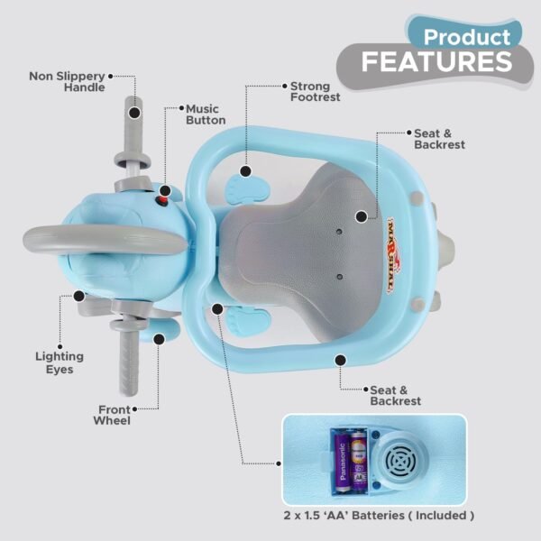 Dash Marshal 2 in 1 Ride on Horse for Kids, Horse Rider for Kids 1+ Years, Rocker cums Ride on Toy with Attractive Music for Kids (Capacity 20kg | Blue) - Image 3