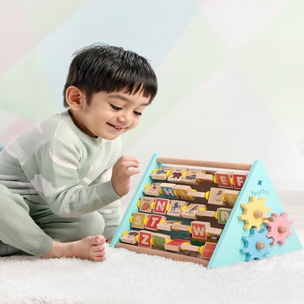 Wooden 5 in 1 Educational Activity Triangle Toy for Kids|Abacus, Alphabets, Writing, Motor Skills| Montessori Learning & Education Toys for Toddlers| STEM Toys for 2+ Y Kids|Best Birthday Gift - Image 3