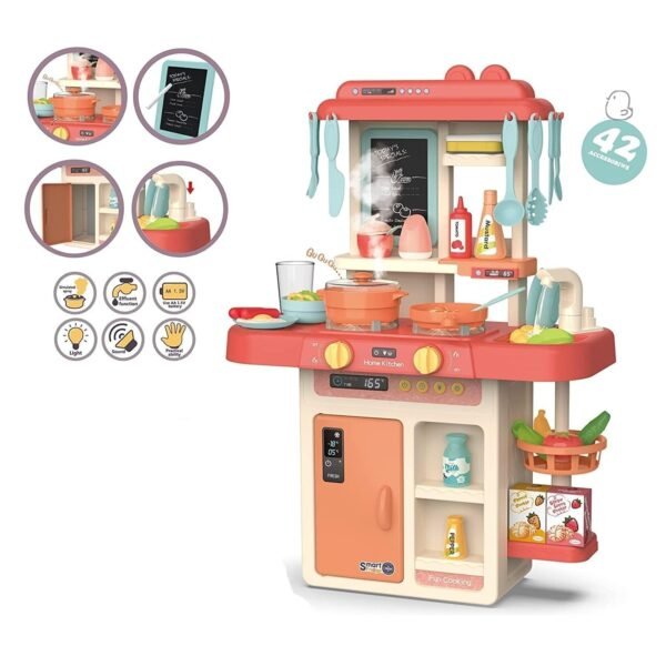 Storio Toys Kitchen Set for Kids Girls Big Cooking Set Light and Sound Pretend Play Toy Battery Operated with Accessories,Pink - Image 5