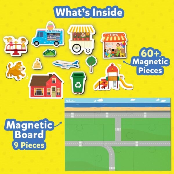 Skillmatics Creative Toy Magnetopia - Design Your City, Interactive Pretend Play Set for Kids, Toddlers, 60+ Magnetic Pieces, Preschool Learning Classic Board Game, Gifts for Unisex Ages 3-7 - Image 3