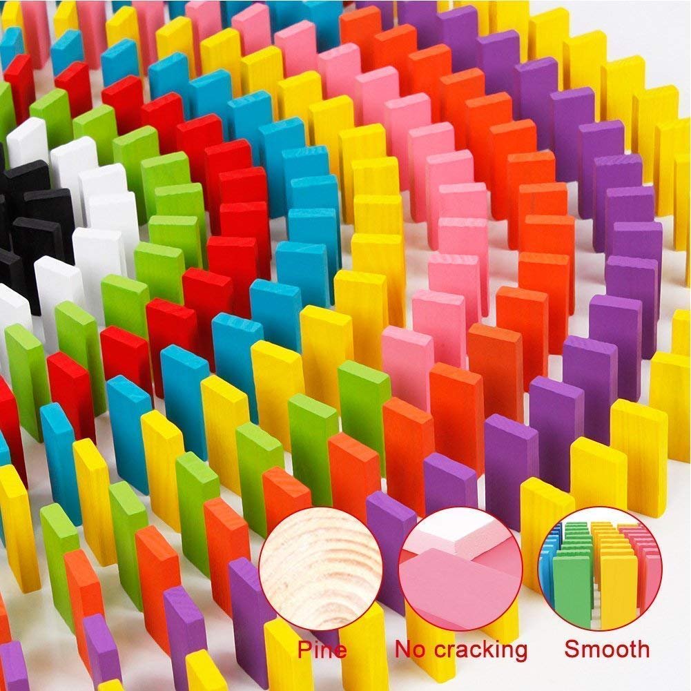 Non-Toxic Wooden Dominoes Building Blocks Set for 3-8 Years Old Kids,12 Multi Color,100 Piece - Image 3