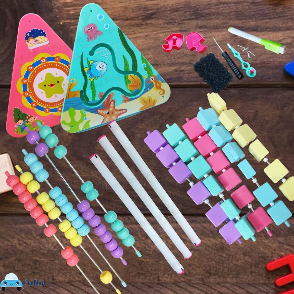 FunBlast Activity Learning Toy - 5 in 1 Multifunctional Activity Triangle Learn Shelf, ABC and Number Learning Puzzle for Kids, Montessori Learning Toys for 2 3 4 Years Old Kids - Multicolor - Image 2
