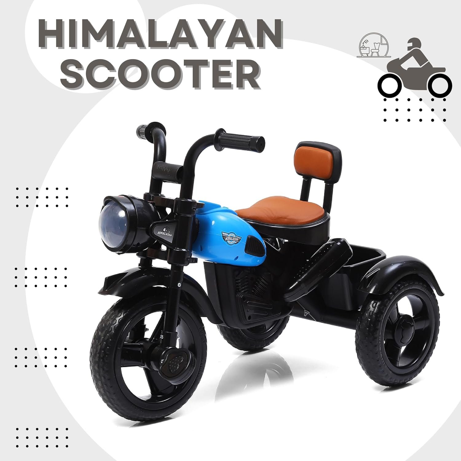 Fun Ride Himalayan Kids Tricycle - Front Headlight, Musical - 1 Year to 5 Years - Trike for Indoor and Outdoor - Up to 30 Kgs - Made in India (Blue) - Image 3