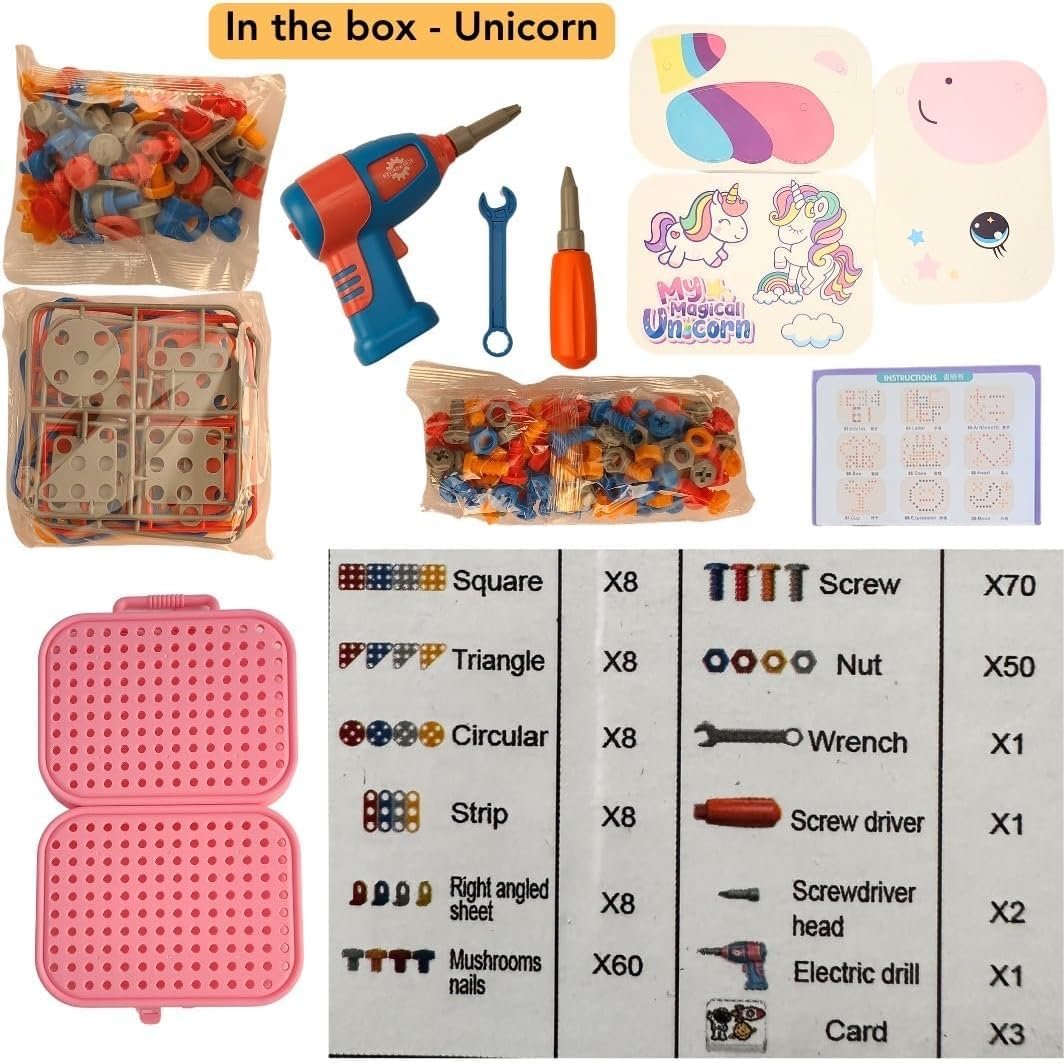 Creative Drill Toys for 3-5 Year Old Boys and Girls - Construction Building 3D Puzzle Kit with Pegboard Box - Take Apart STEM DIY Educational Drill Set - Fun Gift for Kids (Unicorn) - Image 4