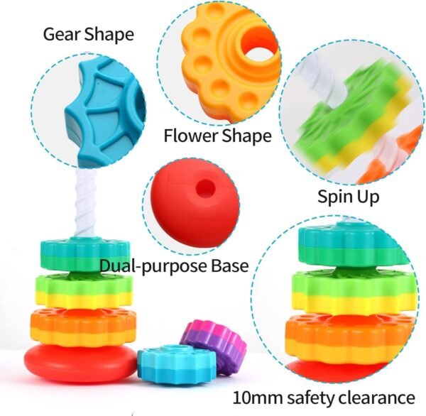 Spinning Stacking Toys, Rainbow Stacking Rings Baby Toy, Toddlers Toys Montessori Sensory Learning Toy for Girls and Boys Spin Wheel Toys for 1-3 Year Old - Image 6
