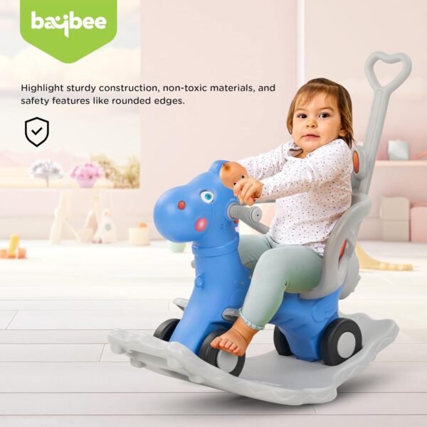 Baybee 3 in 1 Baby Rocking Horse Ride on Toy Car for Kids | Baby Rocking Chair with Push Handle, Balance Board & Safety Guardrail | Push Ride on Car for Kid | Horse Rider for Kids 1-3 Years (Blue) - Image 3