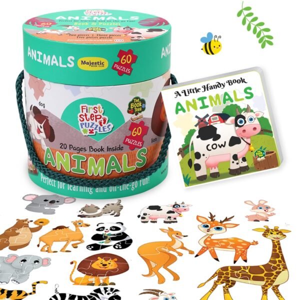 Animal Puzzle for Kids - 60 Piece Animals Jigsaw & Toddler Puzzles with 1 Board Book,Educational Toy for Cognitive Development | Fine-Motor Skills | Age 2+ by Majestic Book Club