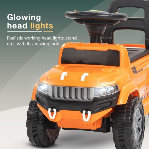 Baybee Speedy Ride on Baby Car for Kids | Ride on Toys Car with Music & LED Light | Portable Push Ride on Jeep with Backrest & Storage Basket | Kids Car to Drive 1-3 Years Boys Girls (Orange II) - Image 5