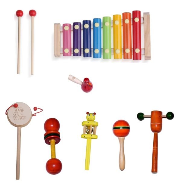 CHANNAPATNA Wooden Toys Baby Rattles for 0 to 12 Months | Gift for New Born Baby Toys Girl Boy Infants 0 to 12 Months - Set of 7 pcs - Non Toxic Multi Colors - Develops Sensory Skills - Image 2