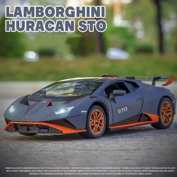 1/24 Big Lamborghini Huracane STO Toy Car - Metal Pull Back Diecast Model with Openable Doors, Sound & Lights for Kids and Collectors? Multicolor ? - Image 4