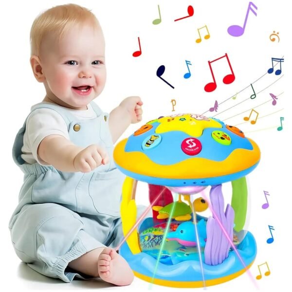 Kidology Rotating Pacific Drum Baby Musical Toys 0-3 Years Light Up Projector Infant Tummy Time Toys Sensory Toddler Toy Birthday Gifts for Girl Boy Learning & Education Toy