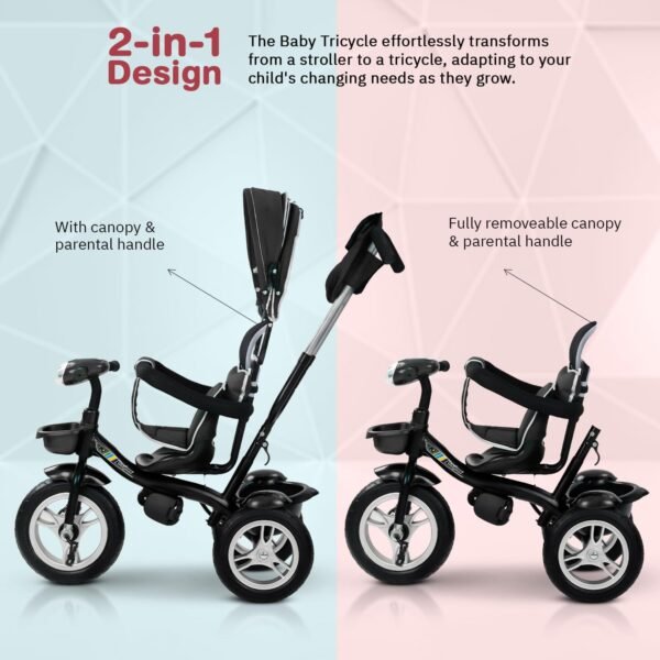 Baybee Klinto 2 in 1 Baby Tricycle for Kids | Plug N Play Baby Cycle Trikes with Parental Control, Canopy, LED Light & Music, Kid Triycle with Safety Guard, Kids Cycle for 2-5 Years boy Girl (Black) - Image 4