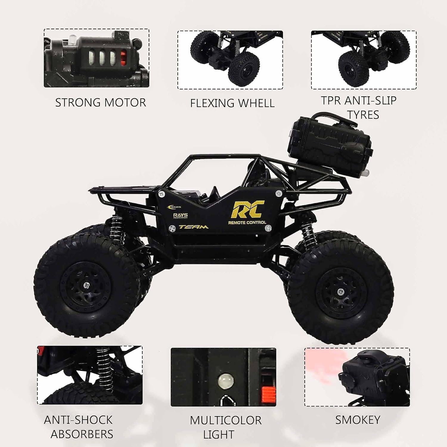 Remote Control Rc Car Toys for Kids with Smoke Rock Crawler Truck 2-12 Years Old Boys and Girls | Best Gift for Your Little Ones Rechargeable 5 Functions 1:18 RC Car with Smoke Fog, Red - Image 3