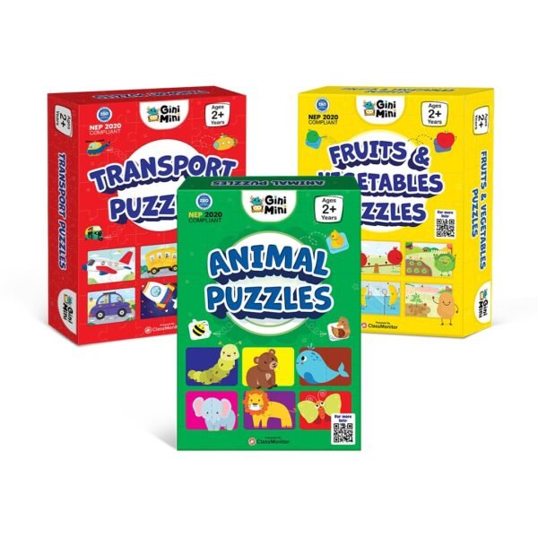 Combo Set of 3 Jigsaw Puzzles for Kids | 2-Piece Animals, Transport, Fruits & Vegetables Puzzles | Educational Toy for Cognitive Development | Fine-Motor Skills | Age 1, 2 & Above