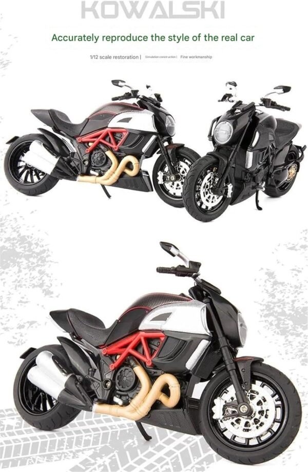 Police Motorcycle Toy - Pull Back Motorcycle Toys, Tiny Gift with Music Lighting, Latte Motorcycles Toy for Kids Boys Age 3-8 Year Old [New] (1.12 Ducati Diavel Carbon-RED/Black) - Image 2