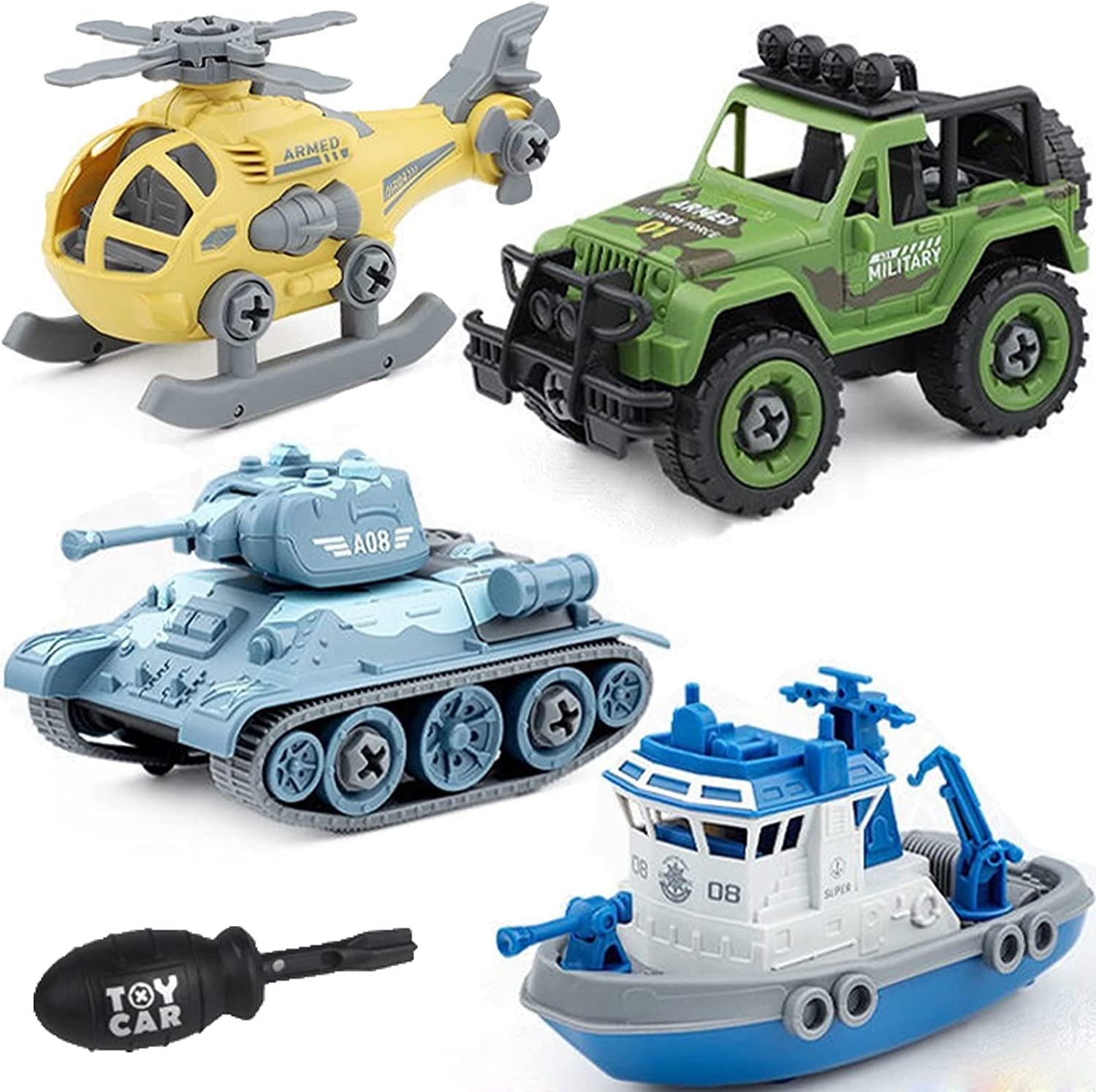 Food Transport Foldable Vehicles Car Toy Pack Of 4 With 1 Screwdriver Tools,Kids Stem Toys Including 1 Scooter,1 Truck,1 Rickshaw,And 1 Van For Toddlers Boys 2-6 Year Old,Multicolor - Image 5